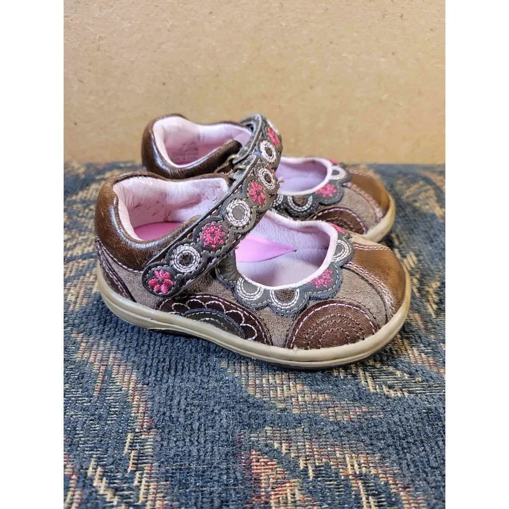 Stride Rite Carly Brown and Pink Mary Janes Shoes Size 4 W